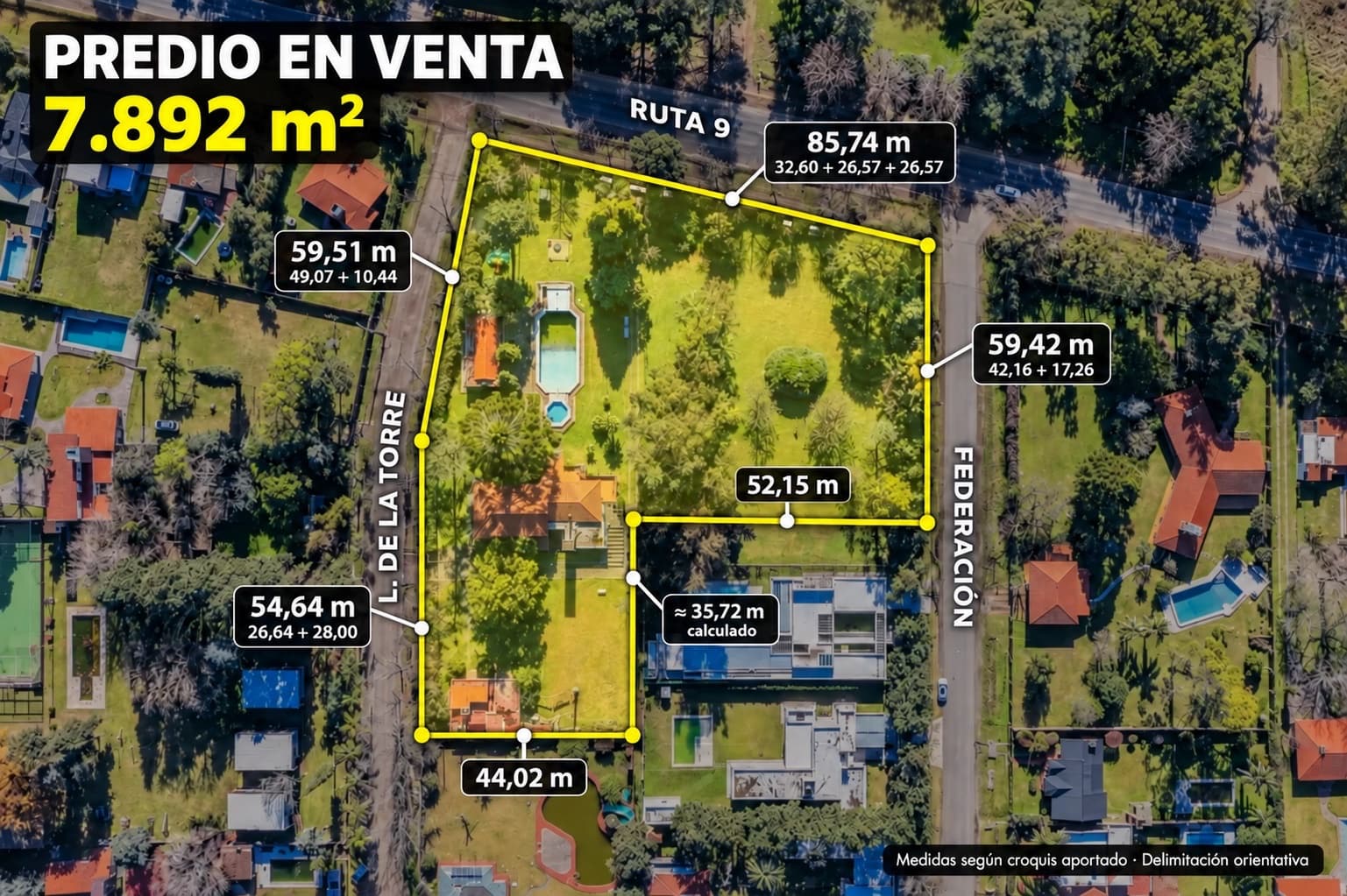 Predio comercial de 8.114 m² sobre Ruta 9 en Funes · una cuadra de frente