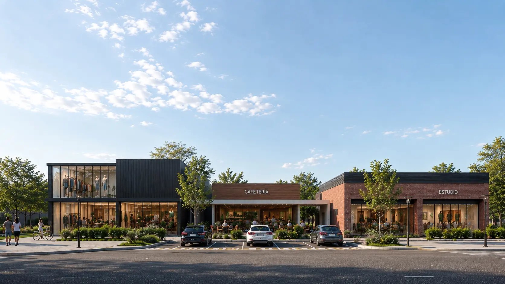 Render del área comercial de Distrito Roldán